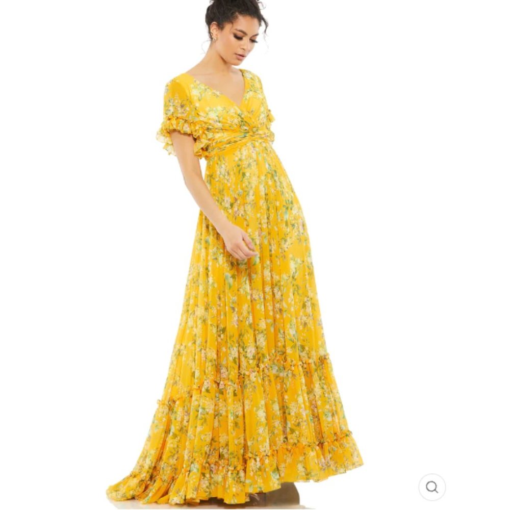 FLOUNCE SLEEVE FLORAL MAXI DRESS COLOR — Yellow Floral Size 2 New Without Tags